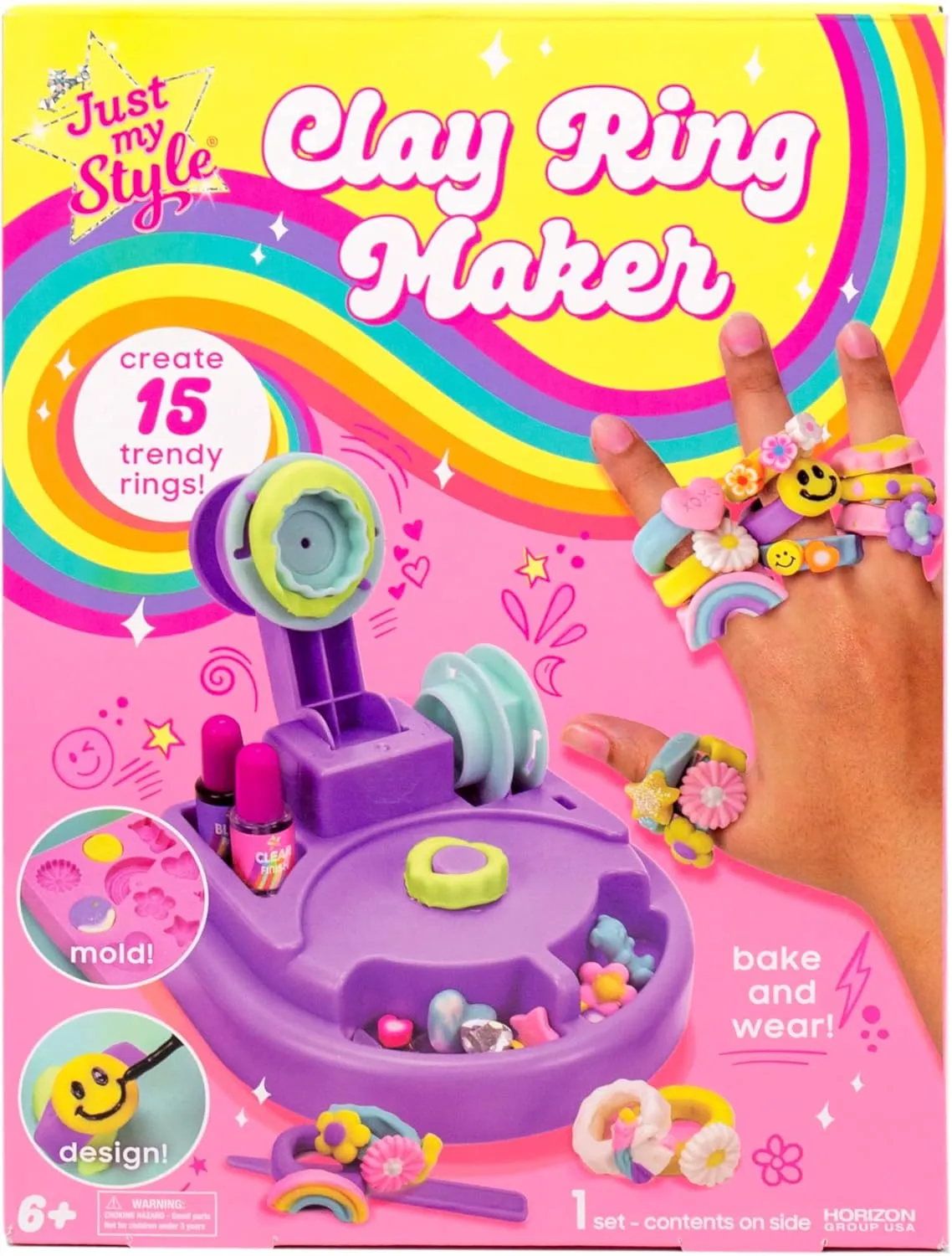Just My Style Chunky Rings Clay Ring Maker, Make Your Own Clay Jewelry, Great for Birthday Parties, Play Dates, Sleepover Activity, Perfect for Jewelry Lovers Ages 6, 7, 8, 9, Multi