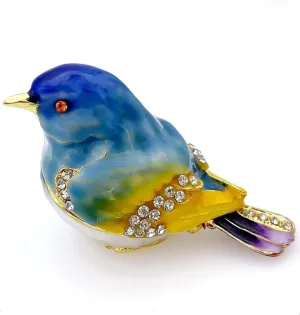 JWT Astyle Blue Mountain Bird Hinged Trinket Box with Crystal Stones .Animal Jewelry Box.Necklace Rings Earrings Storage.Bird Figurines Home Decor ,Collectible Trinket Boxes Gift ., Blue Yellow