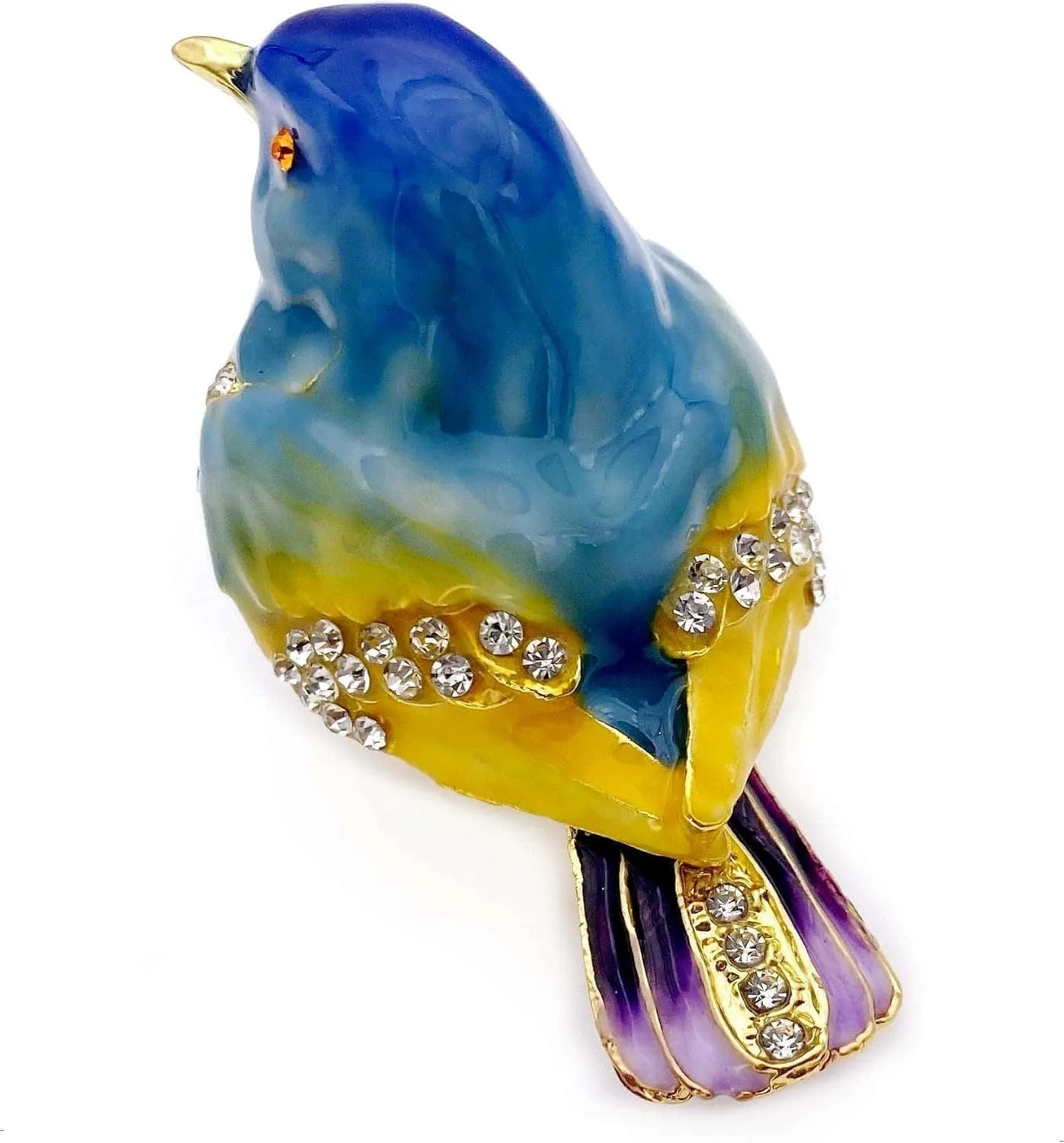 JWT Astyle Blue Mountain Bird Hinged Trinket Box with Crystal Stones .Animal Jewelry Box.Necklace Rings Earrings Storage.Bird Figurines Home Decor ,Collectible Trinket Boxes Gift ., Blue Yellow