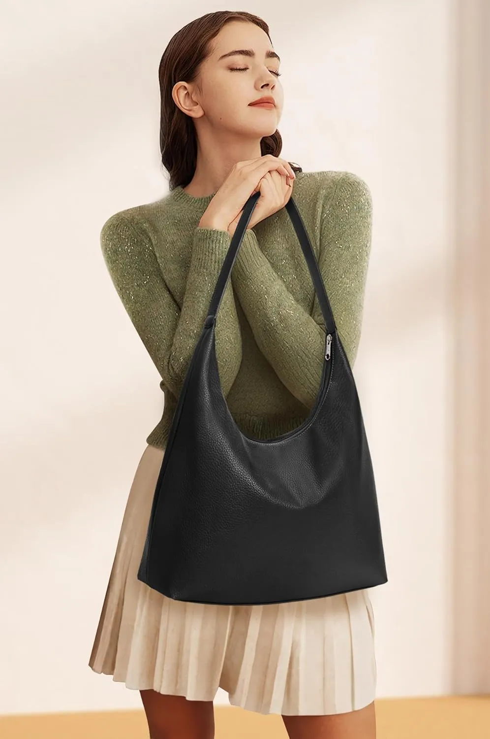KALIDI Casual Tote Bag Vegan Leather Hobo Zipper Work Bag Weekender Shoulder for Women Shoulder Travel Purse