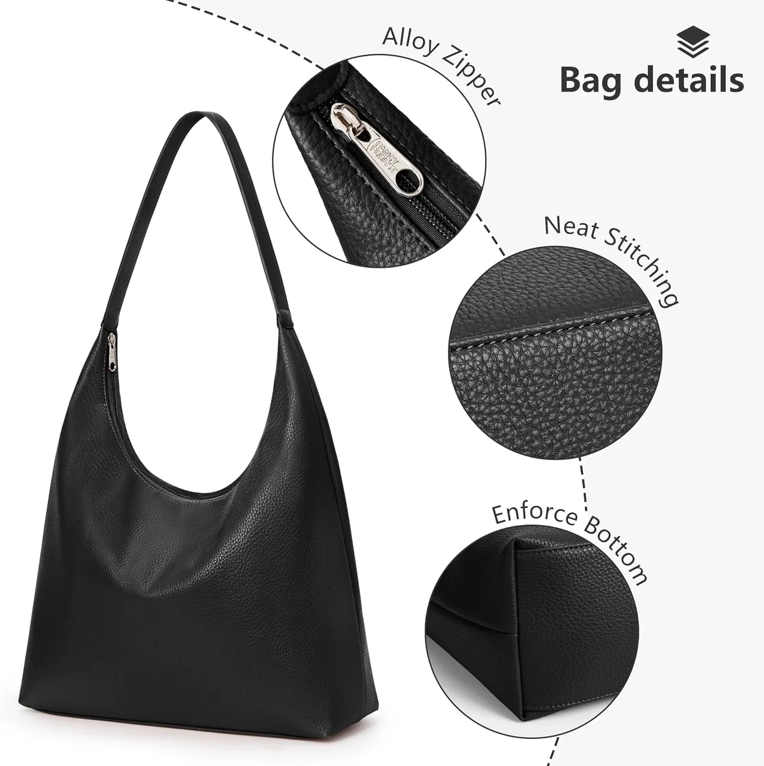 KALIDI Casual Tote Bag Vegan Leather Hobo Zipper Work Bag Weekender Shoulder for Women Shoulder Travel Purse