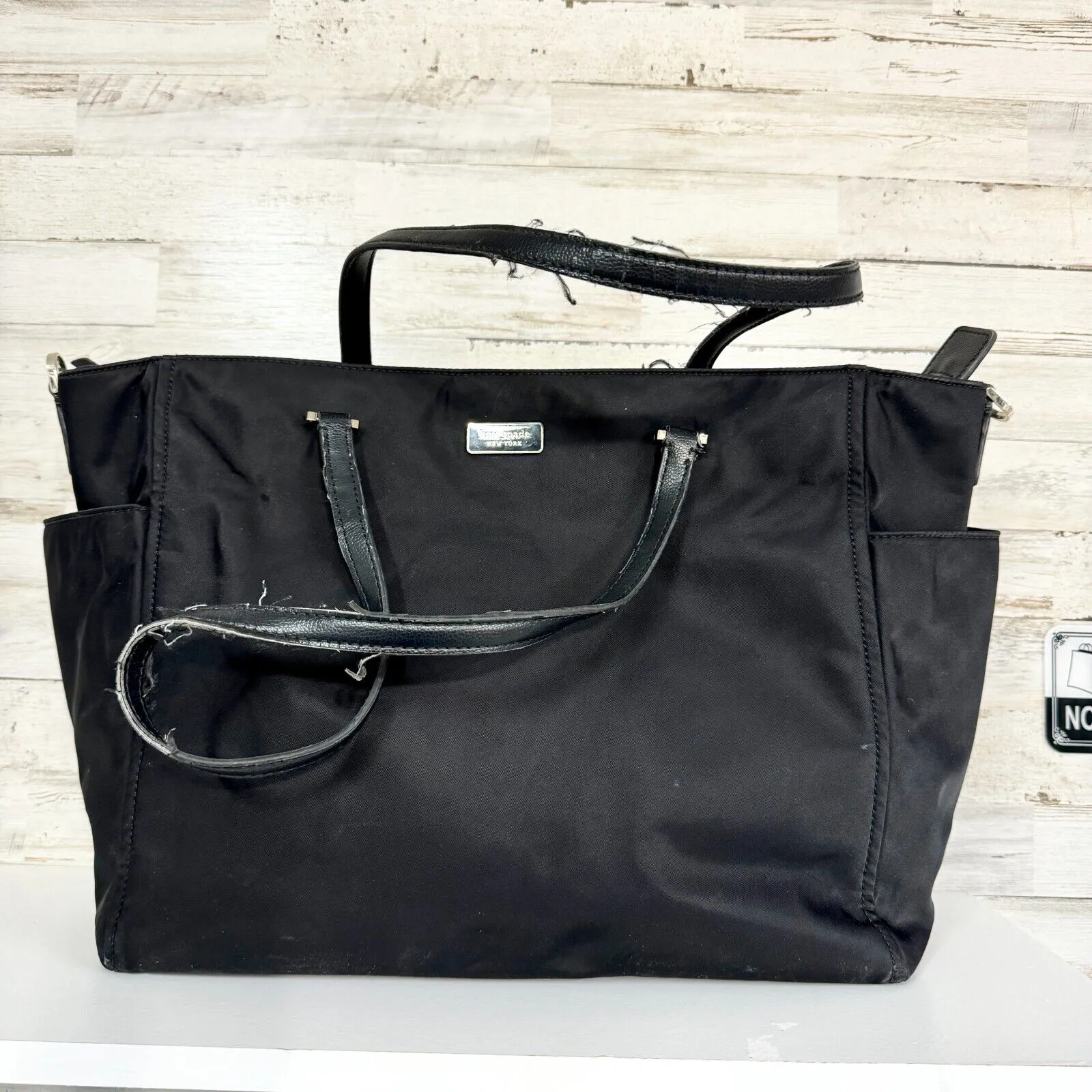 KATE SPADE Canvas Black Side Pocket Diaper Bag Multi Pocket Medium