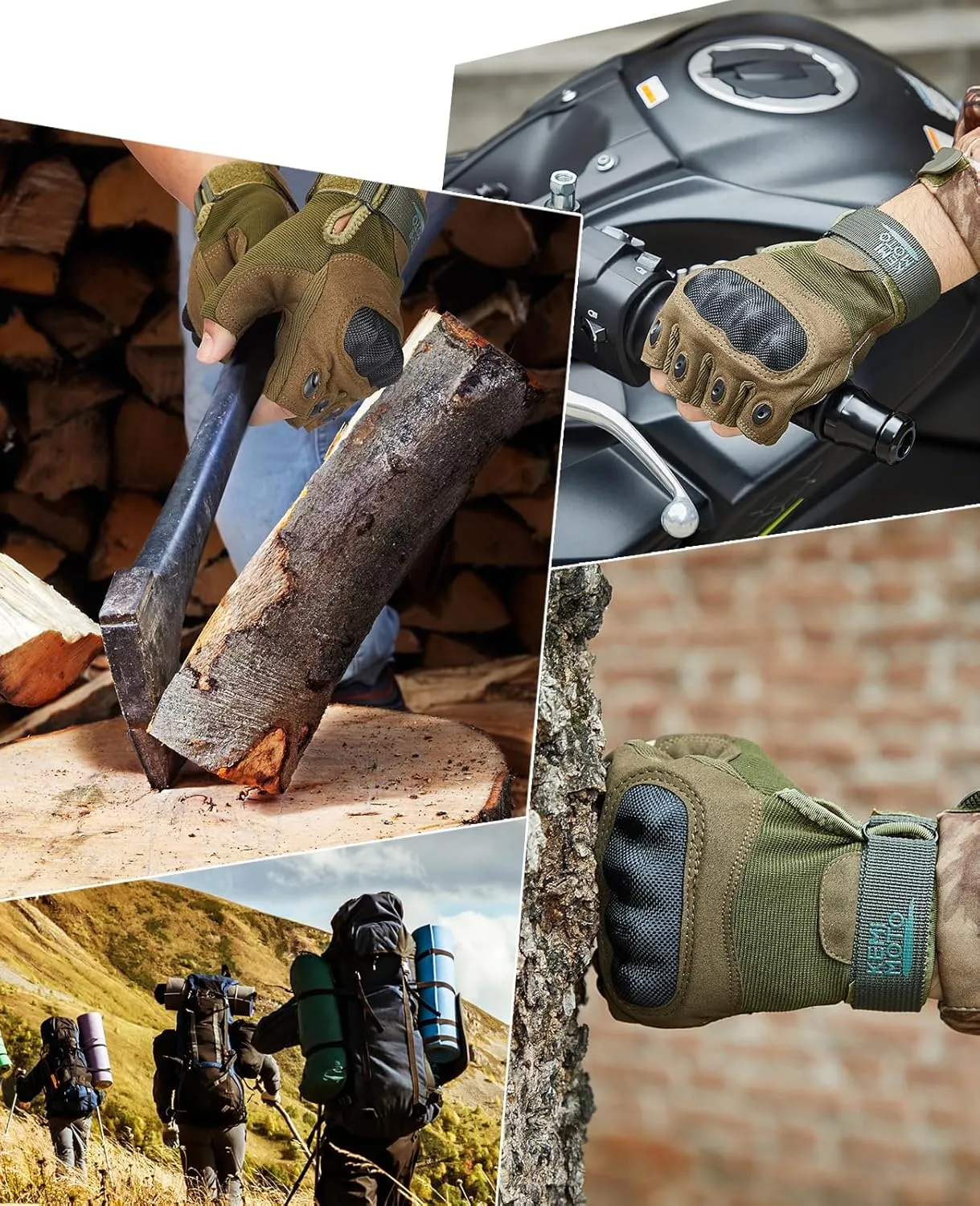 KEMIMOTO Fingerless Tactical Gloves for Men, Motorcycle Gloves for Outdoor Work Sports, Fingerless Cycling Gloves for Hunting Hiking Camping