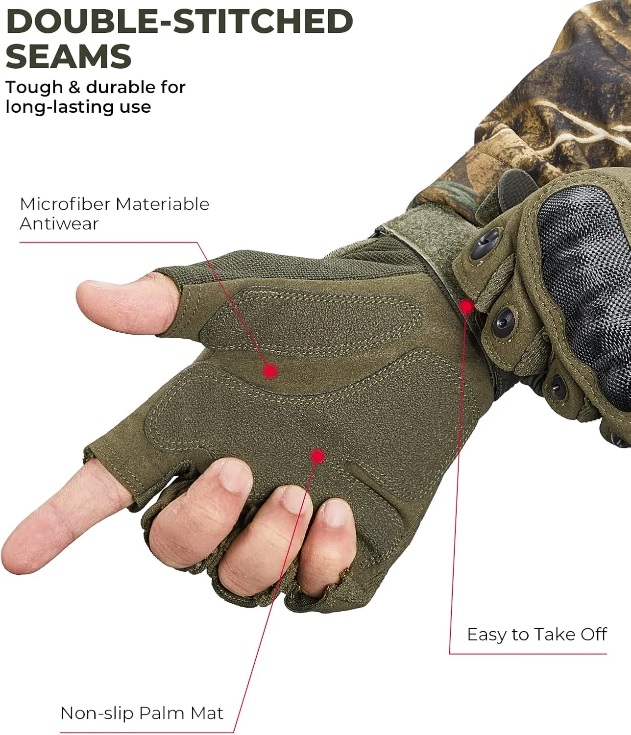 KEMIMOTO Fingerless Tactical Gloves for Men, Motorcycle Gloves for Outdoor Work Sports, Fingerless Cycling Gloves for Hunting Hiking Camping