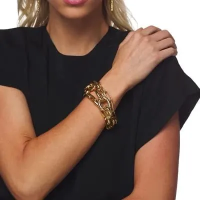 Kenneth Jay Lane Polished Gold 3-Row Chain Link Necklace or Bracelet