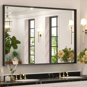 Keonjinn Black Framed Mirror for Bathroom 40 x 30 Inch Rectangular Wall Mirror for Bathroom Metal Frame Farmhouse Black Mirror for Over Sink Large Decorative Rectangle Mirror(Horizontal/Vertical)