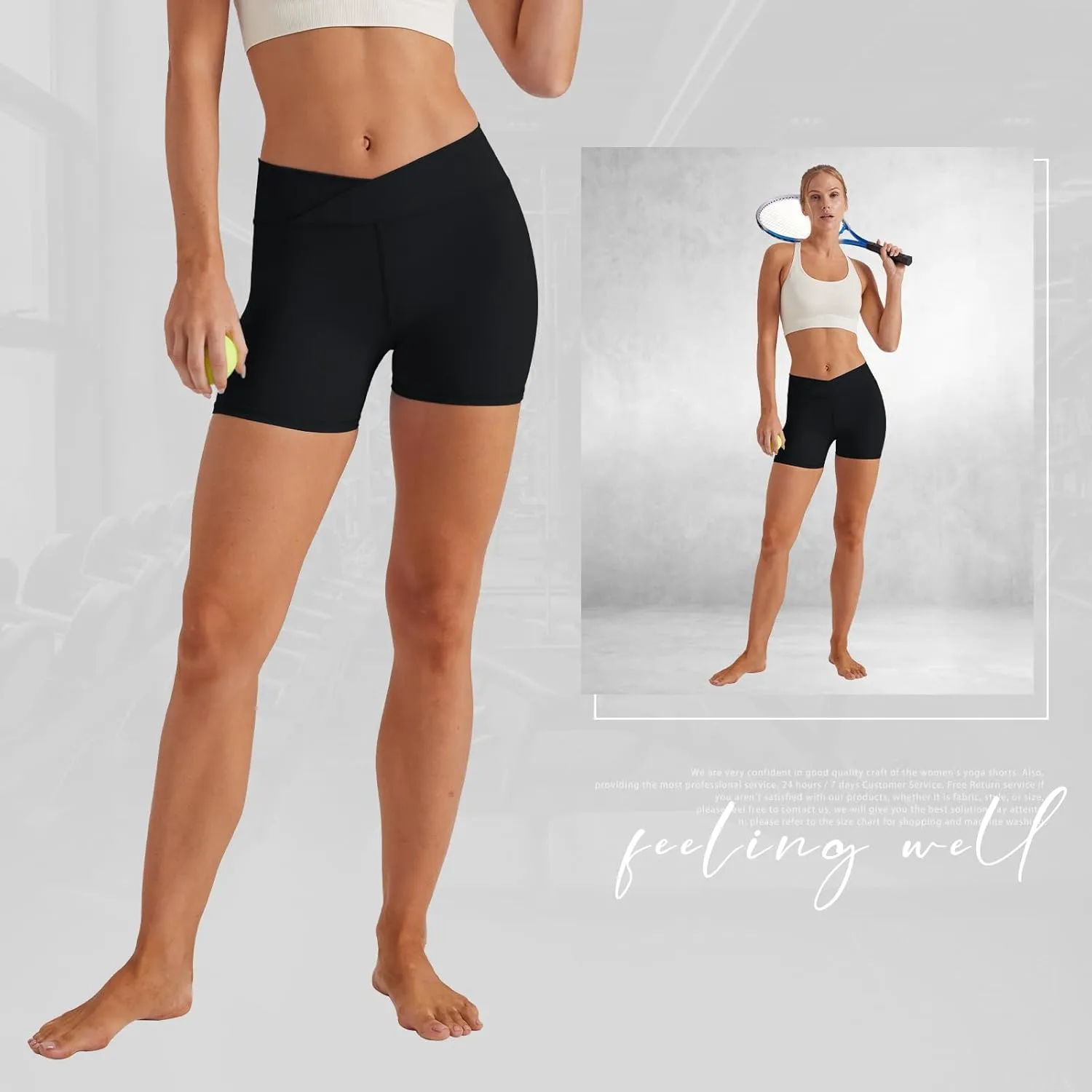 keriffe Womens Crossover Biker Shorts 5" High Waisted Yoga Workout Athletic Running Spandex Shorts