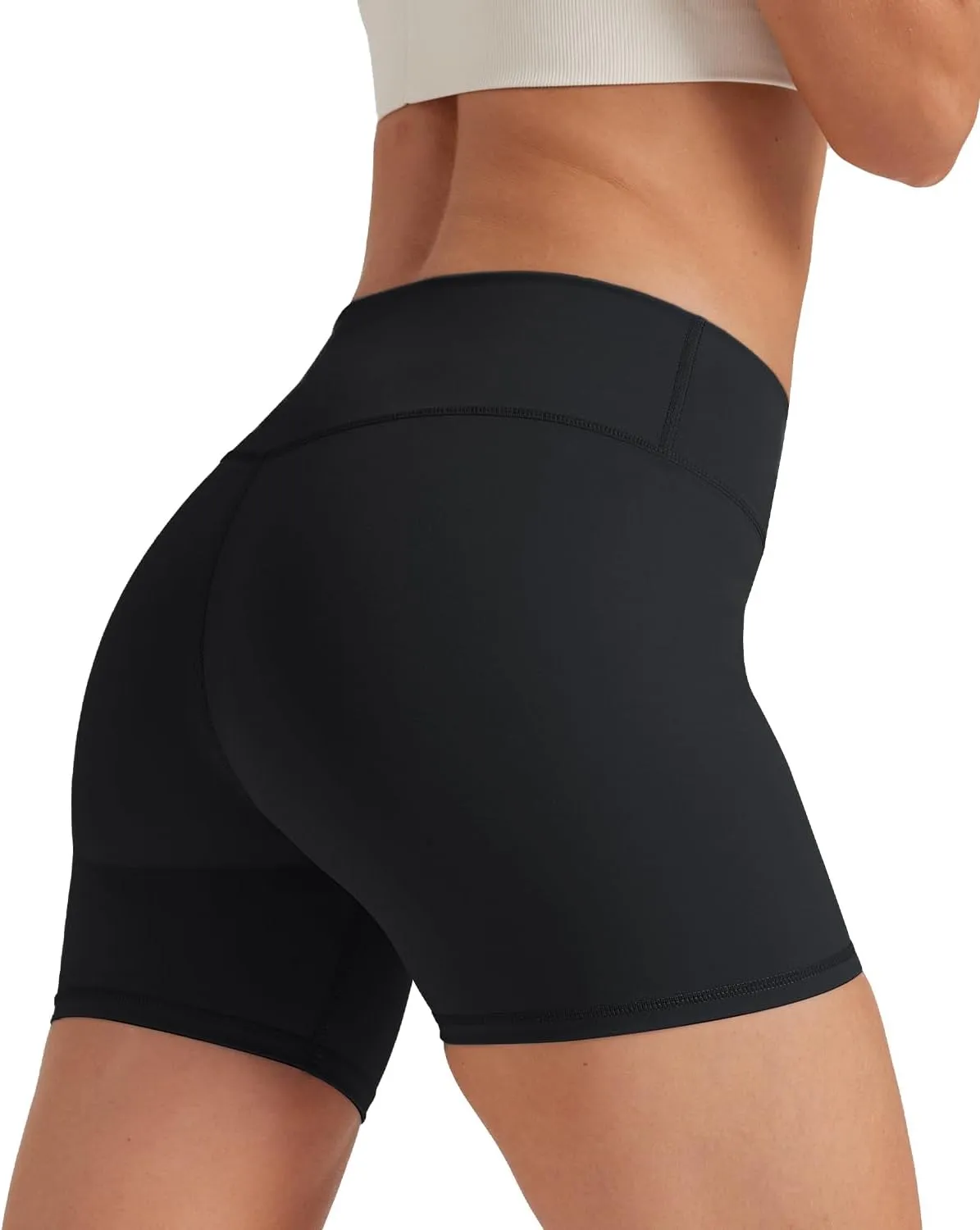 keriffe Womens Crossover Biker Shorts 5" High Waisted Yoga Workout Athletic Running Spandex Shorts