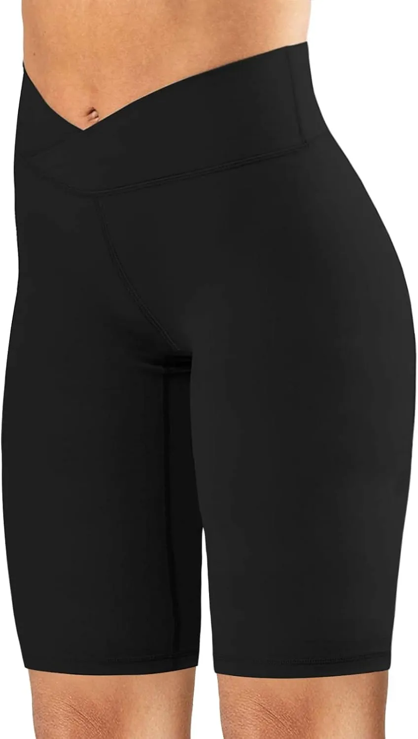 keriffe Womens Crossover Biker Shorts 5" High Waisted Yoga Workout Athletic Running Spandex Shorts