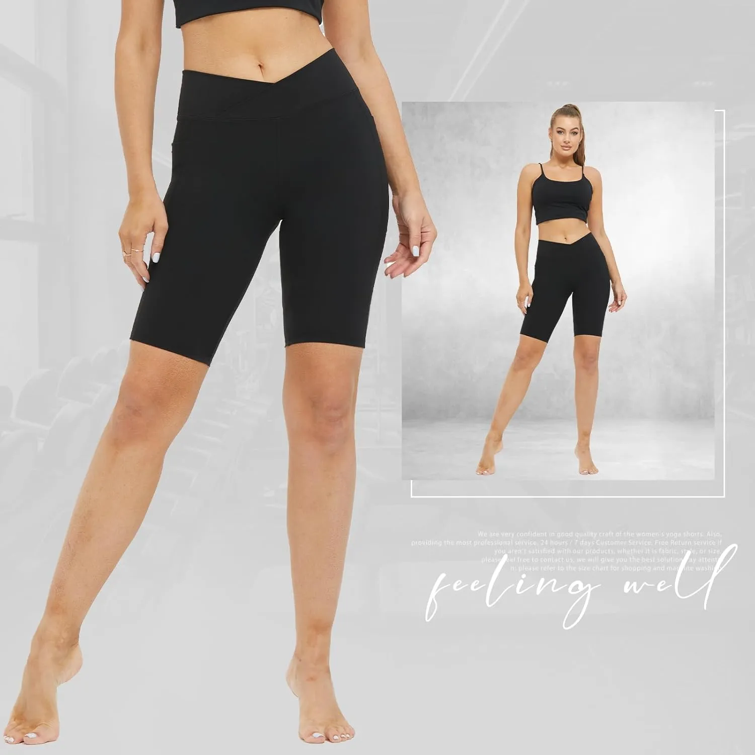 keriffe Womens Crossover Biker Shorts 5" High Waisted Yoga Workout Athletic Running Spandex Shorts