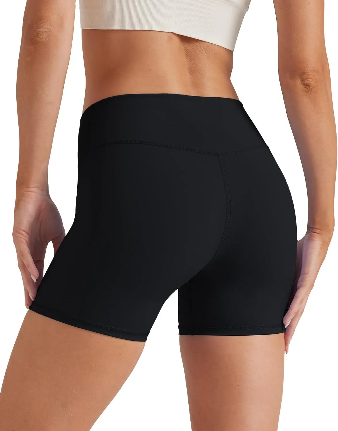 keriffe Womens Crossover Biker Shorts 5" High Waisted Yoga Workout Athletic Running Spandex Shorts