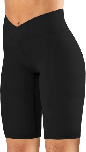 keriffe Womens Crossover Biker Shorts 5" High Waisted Yoga Workout Athletic Running Spandex Shorts