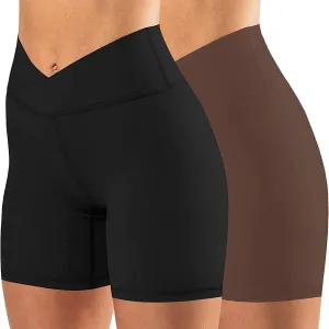 keriffe Womens Crossover Biker Shorts 5" High Waisted Yoga Workout Athletic Running Spandex Shorts