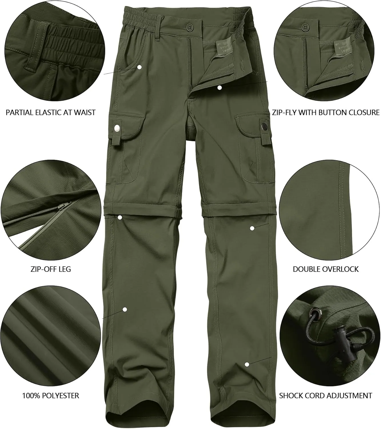 Kids' Cargo Pants, Boys Convertible Hiking Pants, Boy Zip Off Outdoor Casual Pants Quick Dry Climbing Trousers for Youth