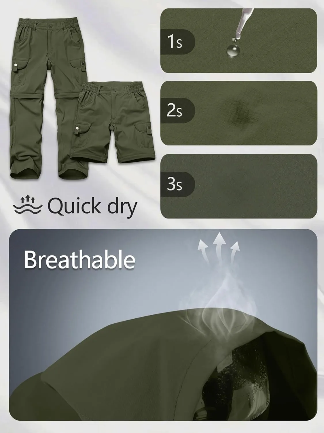 Kids' Cargo Pants, Boys Convertible Hiking Pants, Boy Zip Off Outdoor Casual Pants Quick Dry Climbing Trousers for Youth