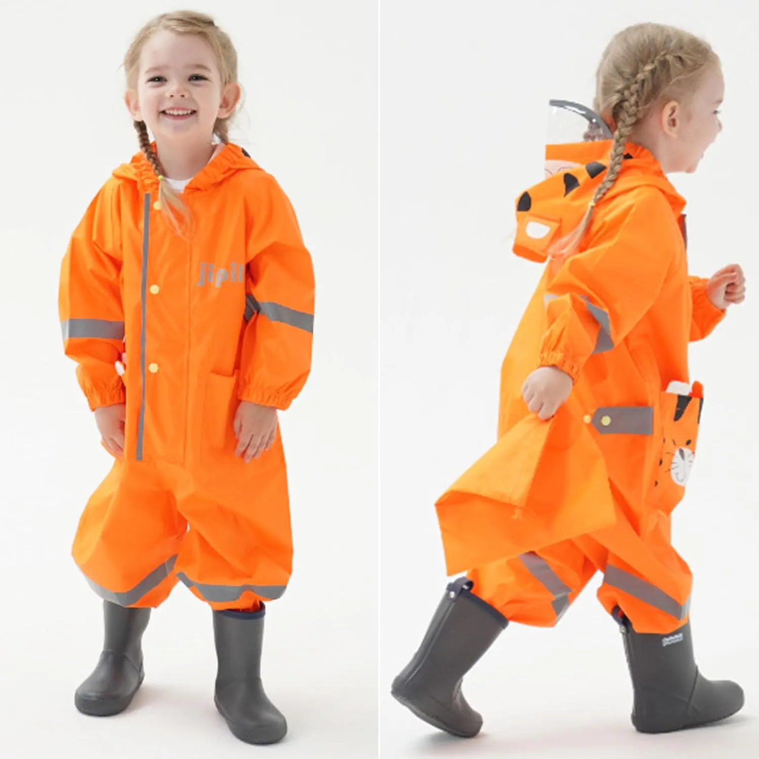 Kids Toddler Rain Suit for Boys Girls One Piece Hoodie Zipper Cute Cartoon Waterproof Rain Jacket 1-10 Years S-XL Size