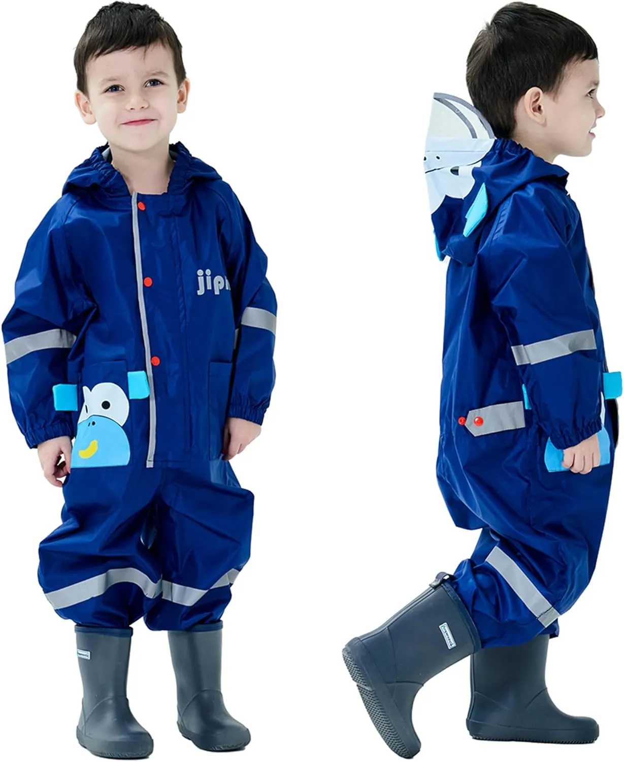 Kids Toddler Rain Suit for Boys Girls One Piece Hoodie Zipper Cute Cartoon Waterproof Rain Jacket 1-10 Years S-XL Size