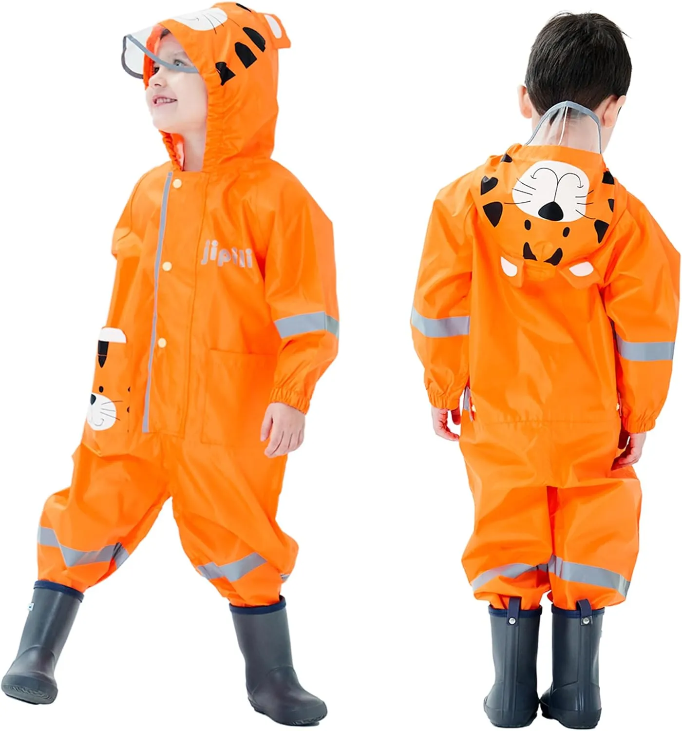 Kids Toddler Rain Suit for Boys Girls One Piece Hoodie Zipper Cute Cartoon Waterproof Rain Jacket 1-10 Years S-XL Size