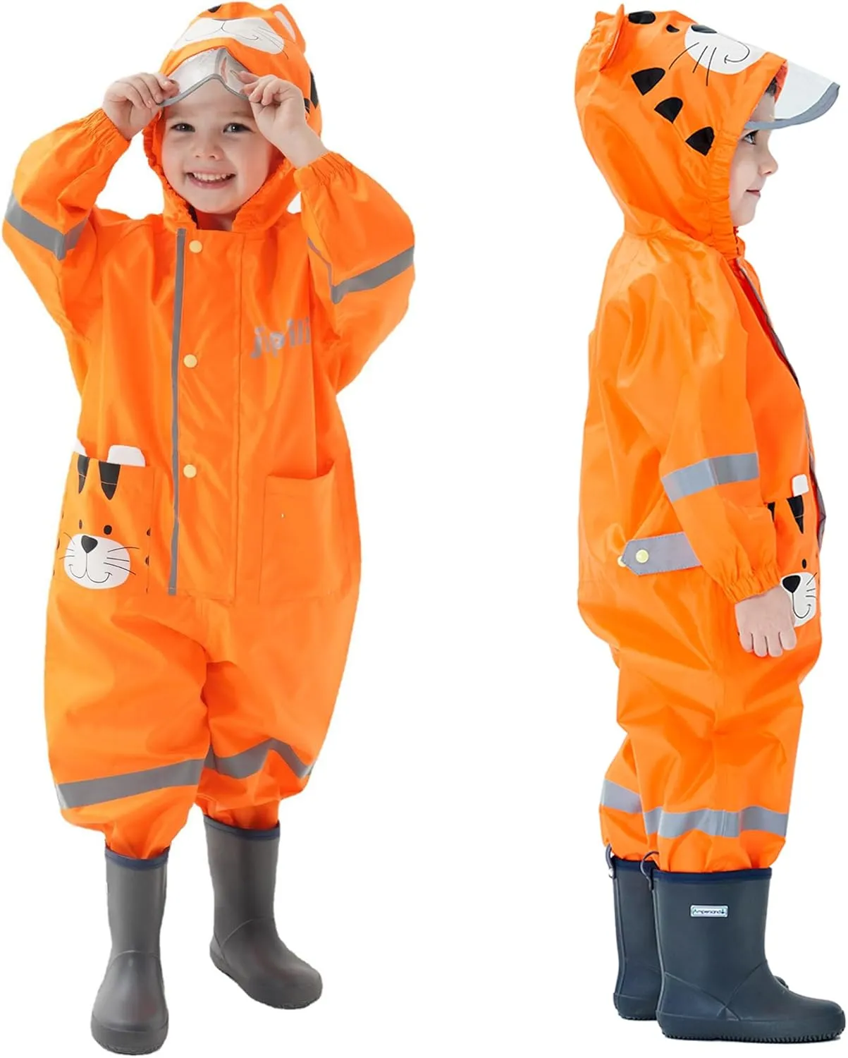 Kids Toddler Rain Suit for Boys Girls One Piece Hoodie Zipper Cute Cartoon Waterproof Rain Jacket 1-10 Years S-XL Size