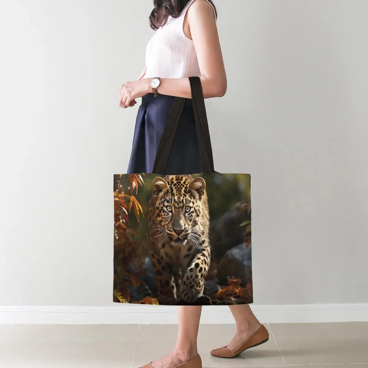 Kitten In Cup Canvas Tote Bag for Women Men Stylish Tote Handbag Shoulder Bag Reusable Grocery Bag