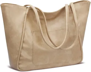 KKXIU Large Tote Bag for Women with Zipper Work Leather Travel Purse and Handbags