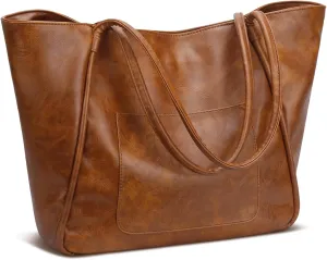 KKXIU Large Tote Bag for Women with Zipper Work Leather Travel Purse and Handbags