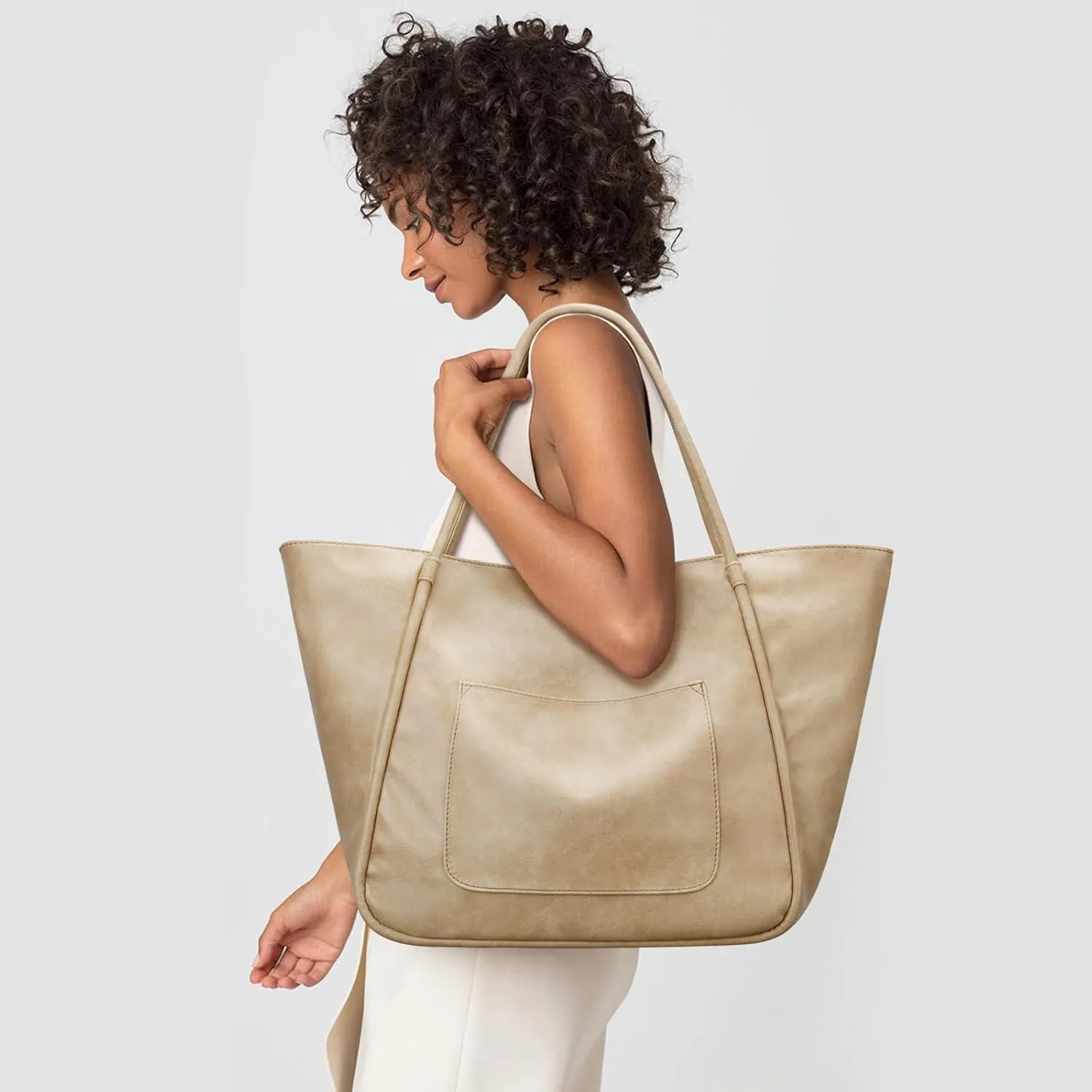 KKXIU Large Tote Bag for Women with Zipper Work Leather Travel Purse and Handbags
