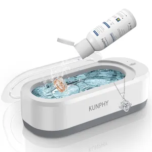 KUNPHY Ultrasonic Jewelry Cleaner Machine, 46KHZ, 12OZ Capacity, with 50ml Solution, Sonic Jewelry Cleaner with One-Touch Operation, Professional Sonic Cleaner Idea for Jewelry Eyeglasses, Rings