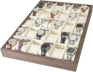 KYUSAR Watch Box Watch Holder Watch Display Organizer Wood 30 Slots Watch Tray Organizer Box Stackable Jewelry Holder Storage Display Watch Case