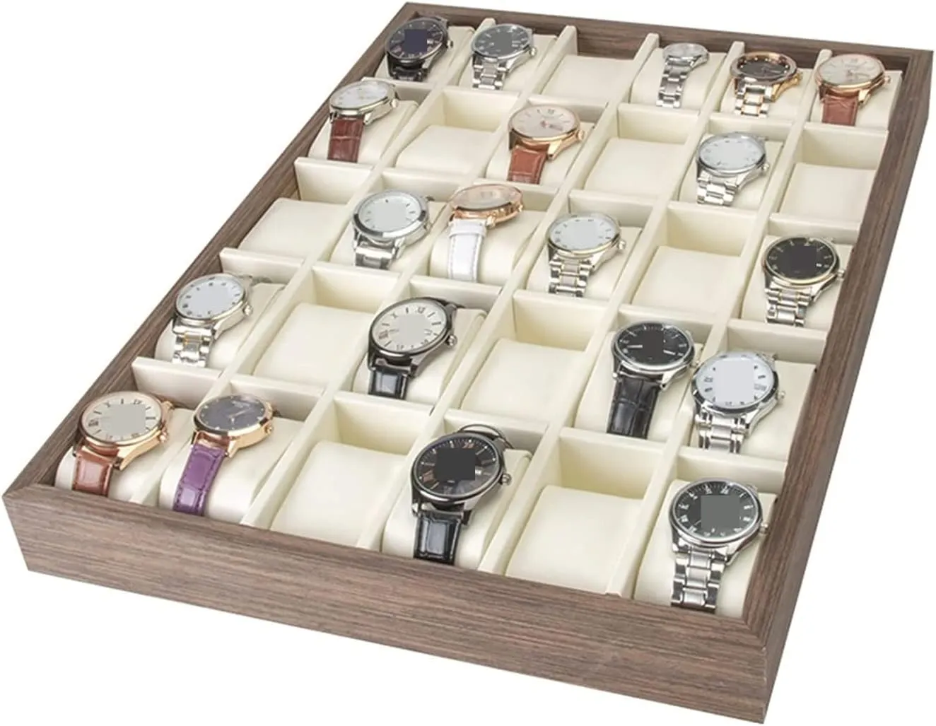 KYUSAR Watch Box Watch Holder Watch Display Organizer Wood 30 Slots Watch Tray Organizer Box Stackable Jewelry Holder Storage Display Watch Case