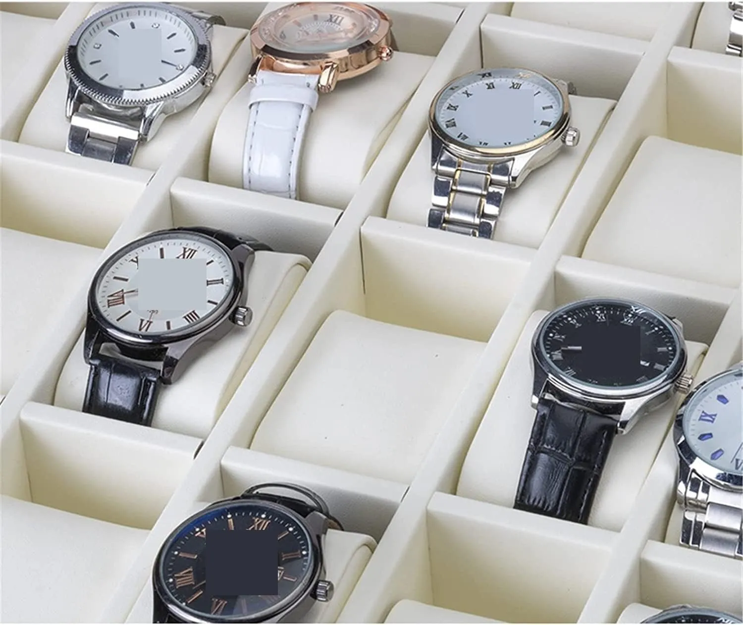 KYUSAR Watch Box Watch Holder Watch Display Organizer Wood 30 Slots Watch Tray Organizer Box Stackable Jewelry Holder Storage Display Watch Case