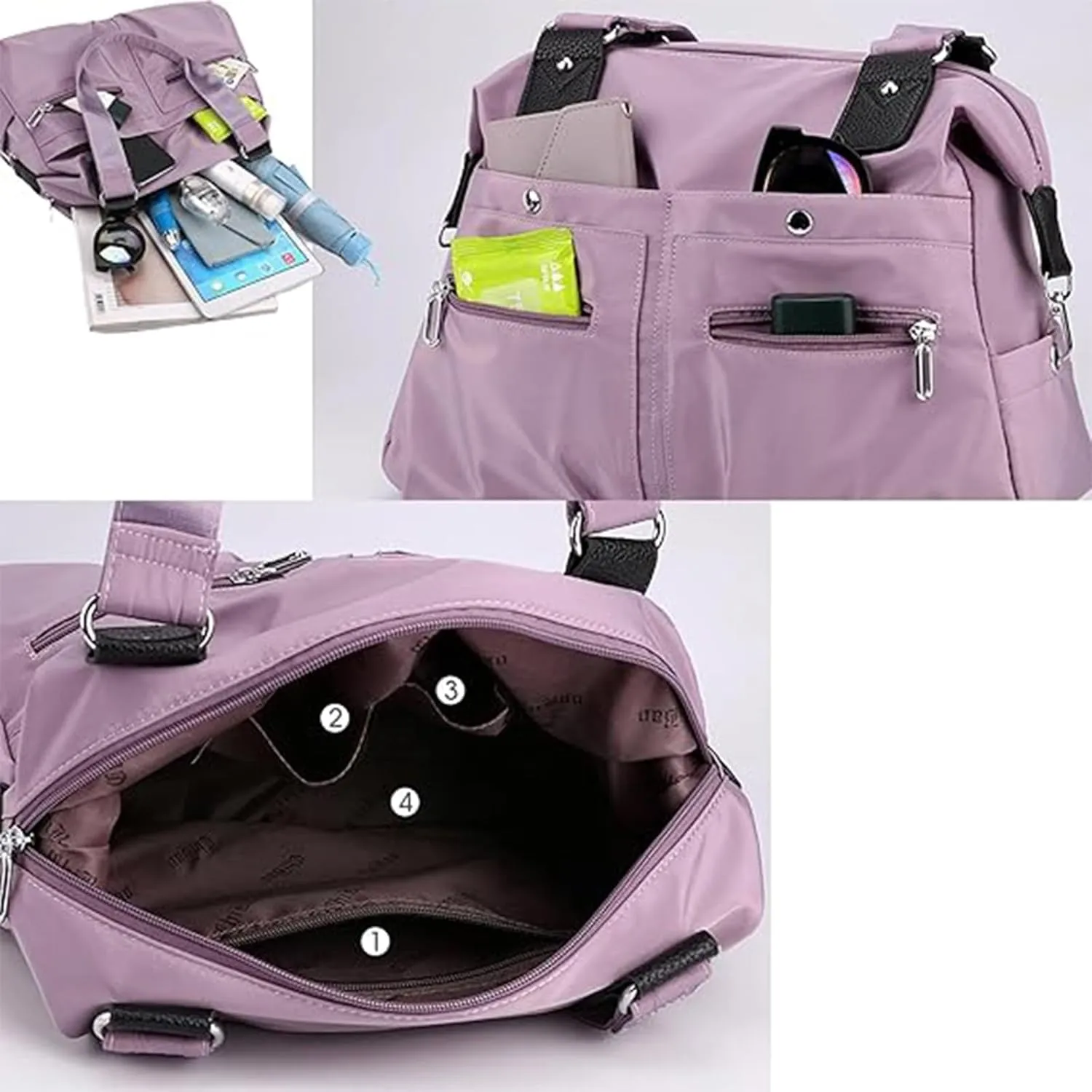 Langrents Crossbody Bag, Langrents Nylon Tote Bag, Large Capacity Waterproof Multi Pocket Shoulder Bag with Zipper