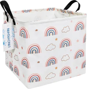 LANGYASHAN Square Storage Baskets Waterproof Canvas Children Laundry Nursery Hamper for Shelves Gift Baskets Toy Organizer Room Decor (Square Cloud Rainbow)
