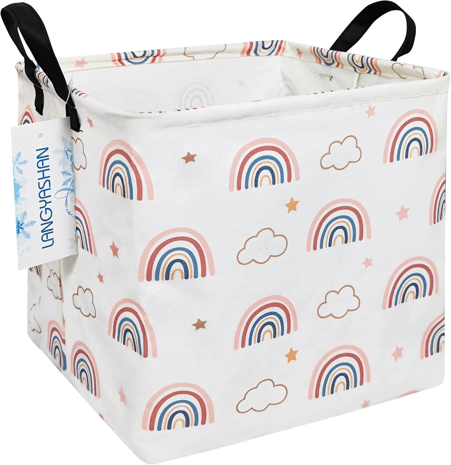 LANGYASHAN Square Storage Baskets Waterproof Canvas Children Laundry Nursery Hamper for Shelves Gift Baskets Toy Organizer Room Decor (Square Cloud Rainbow)