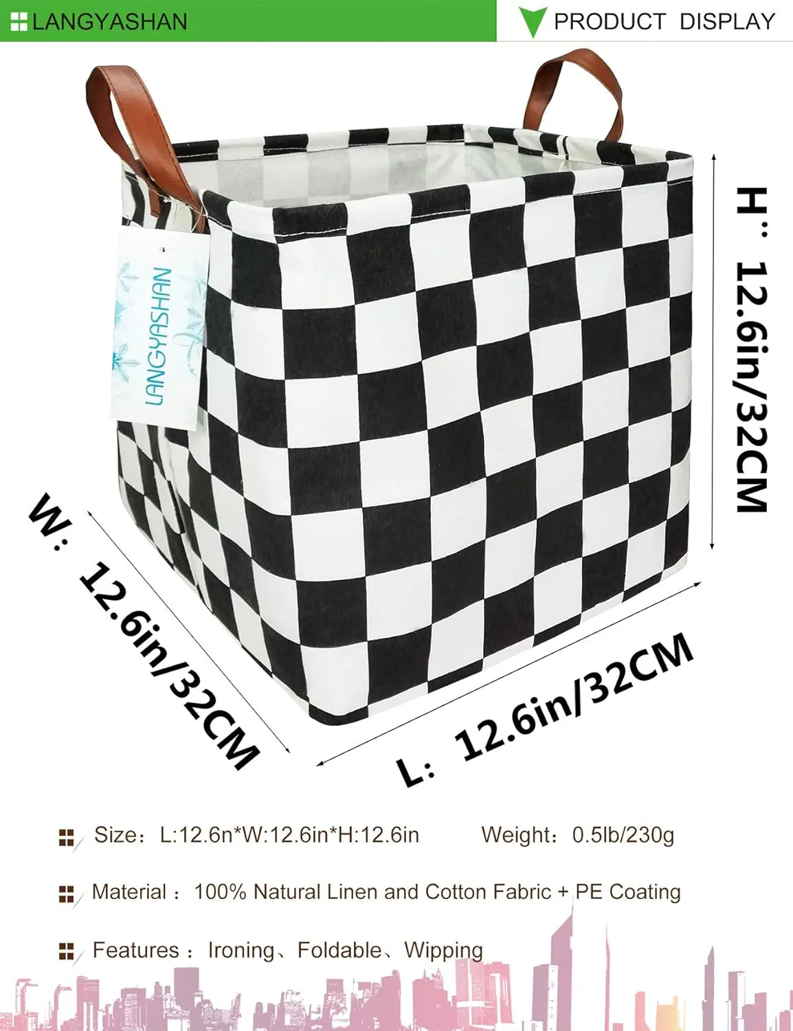 LANGYASHAN Square Storage Baskets Waterproof Canvas Children Laundry Nursery Hamper for Shelves Gift Baskets Toy Organizer Room Decor (Square Racing flag)