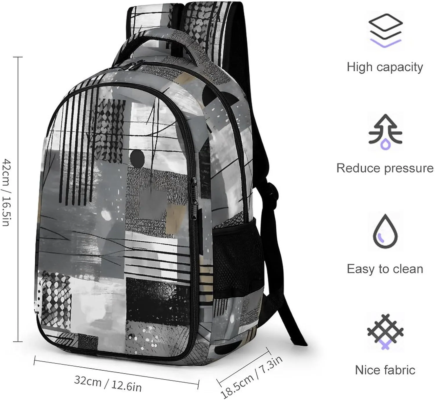 Laptop Backpack for Women Men Daypack Waterproof Black And White Pattern Computer Bag Business Work Bag for Travel
