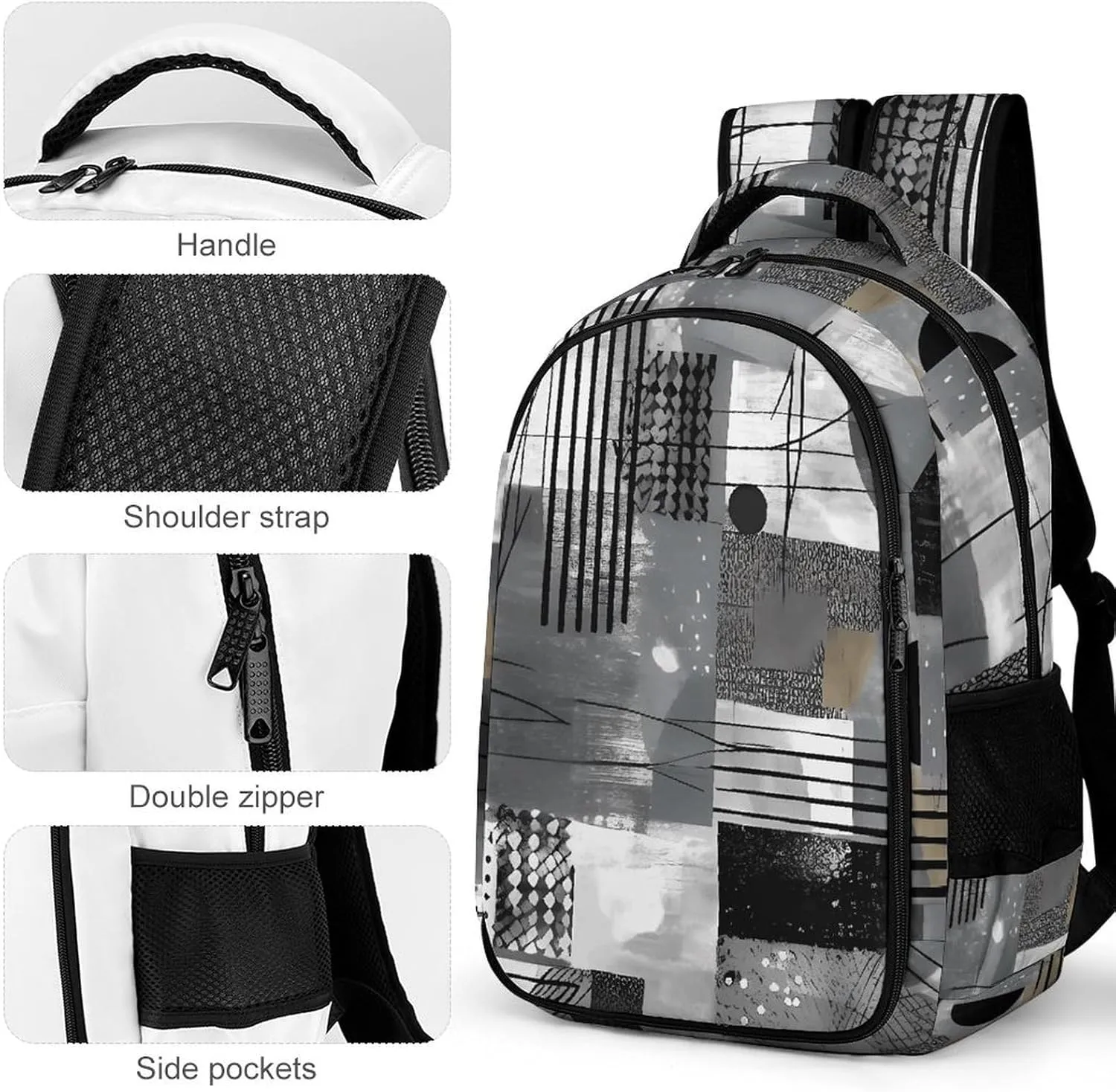 Laptop Backpack for Women Men Daypack Waterproof Black And White Pattern Computer Bag Business Work Bag for Travel