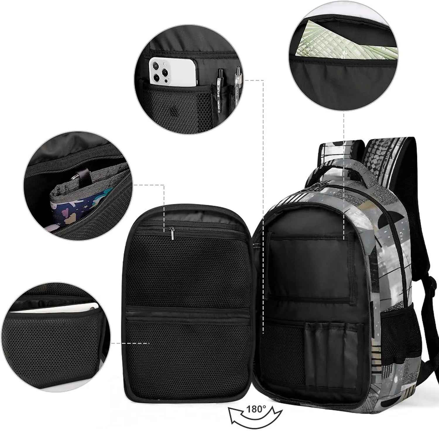 Laptop Backpack for Women Men Daypack Waterproof Black And White Pattern Computer Bag Business Work Bag for Travel