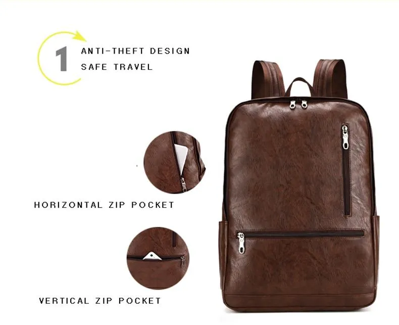 Laptop Leather Anti theft Waterproof Backpack