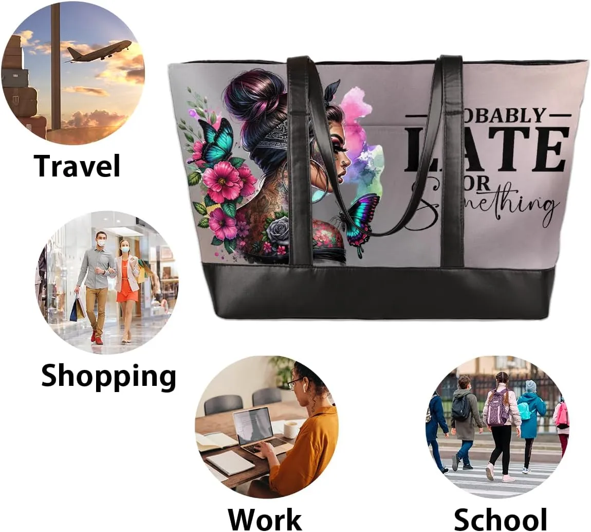 Laptop Tote Bag for Women Girls Large Canvas Shoulder Bag