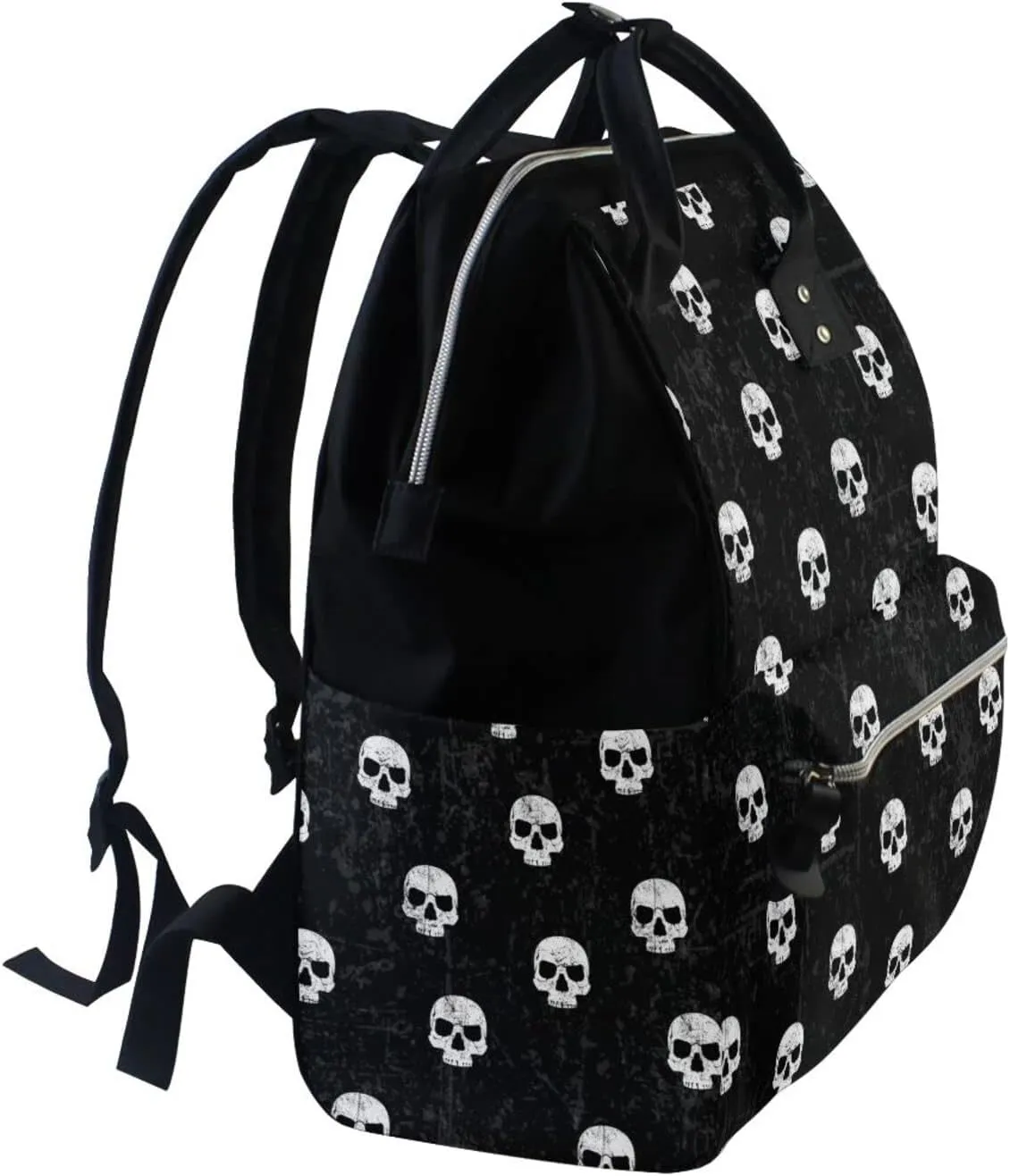 Large Capacity Baby Diaper Bag Black White Skulls Pattern Durable Multi Function Travel Backpack