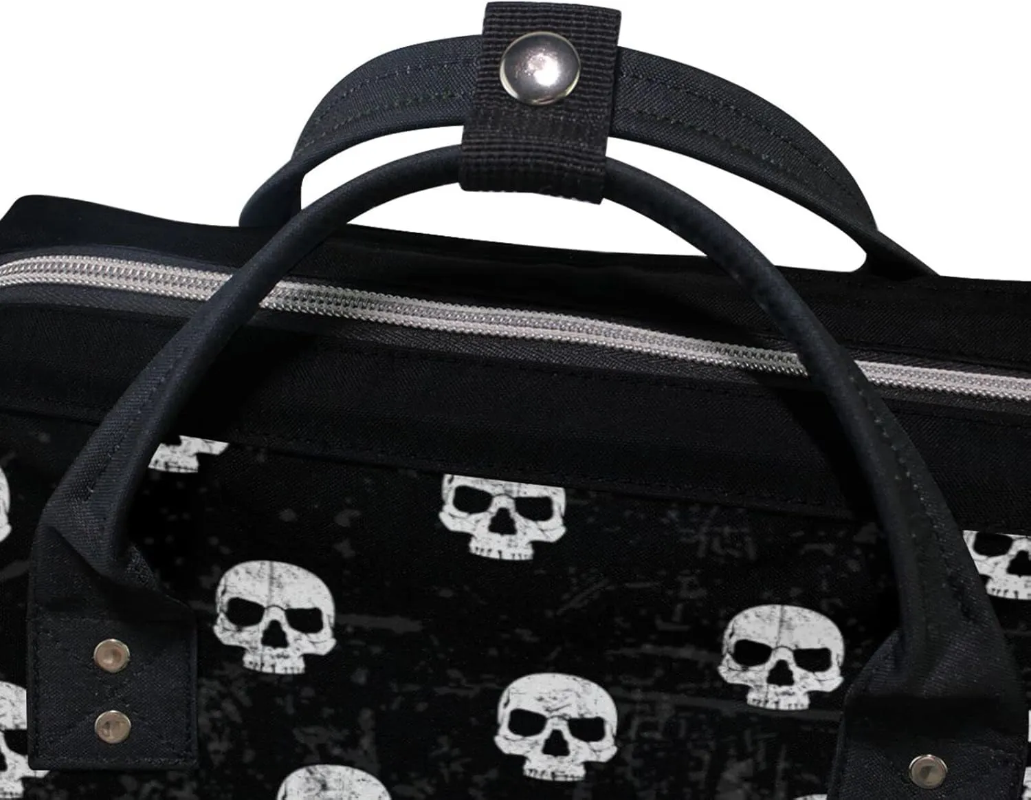 Large Capacity Baby Diaper Bag Black White Skulls Pattern Durable Multi Function Travel Backpack