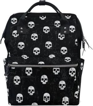 Large Capacity Baby Diaper Bag Black White Skulls Pattern Durable Multi Function Travel Backpack