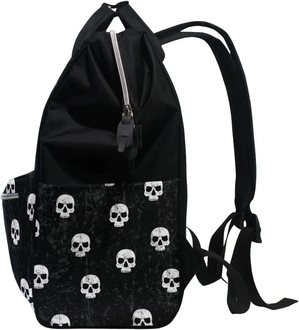Large Capacity Baby Diaper Bag Black White Skulls Pattern Durable Multi Function Travel Backpack