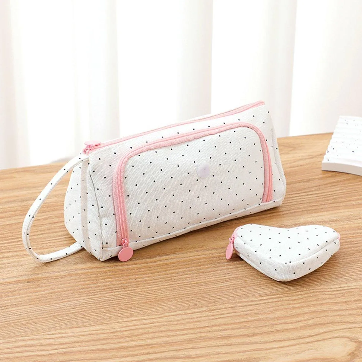 Large Capacity Canvas Pencil Case Plaid Multi-functional Portable Stationery Bag