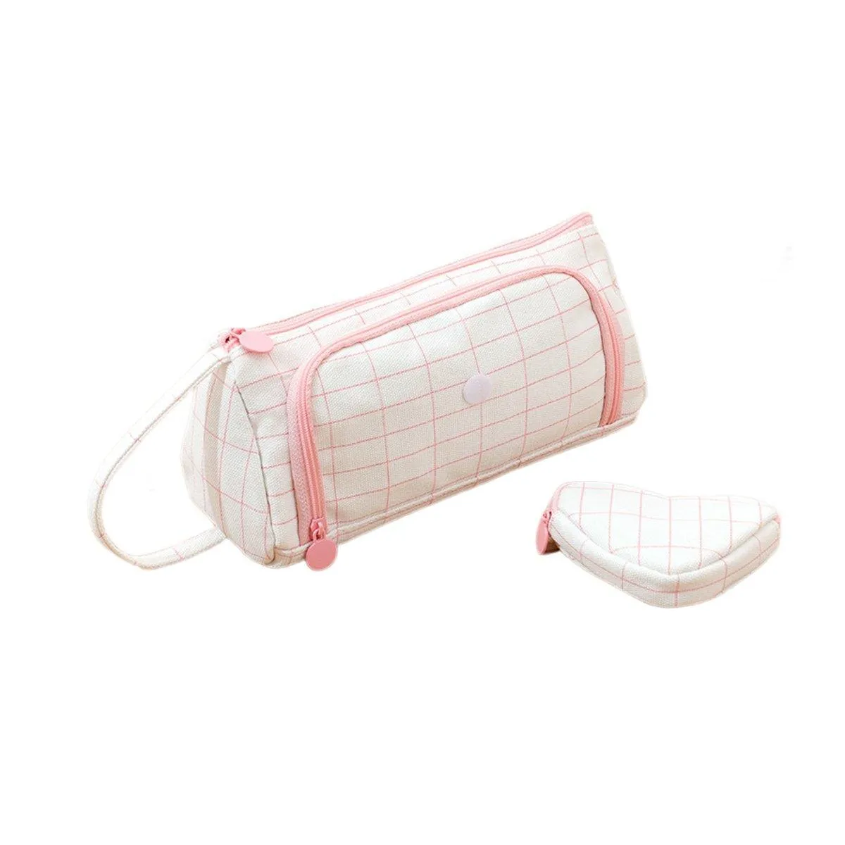 Large Capacity Canvas Pencil Case Plaid Multi-functional Portable Stationery Bag