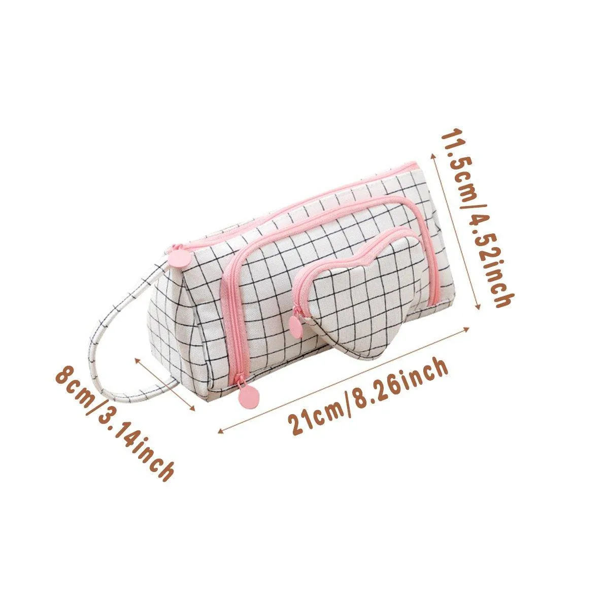 Large Capacity Canvas Pencil Case Plaid Multi-functional Portable Stationery Bag