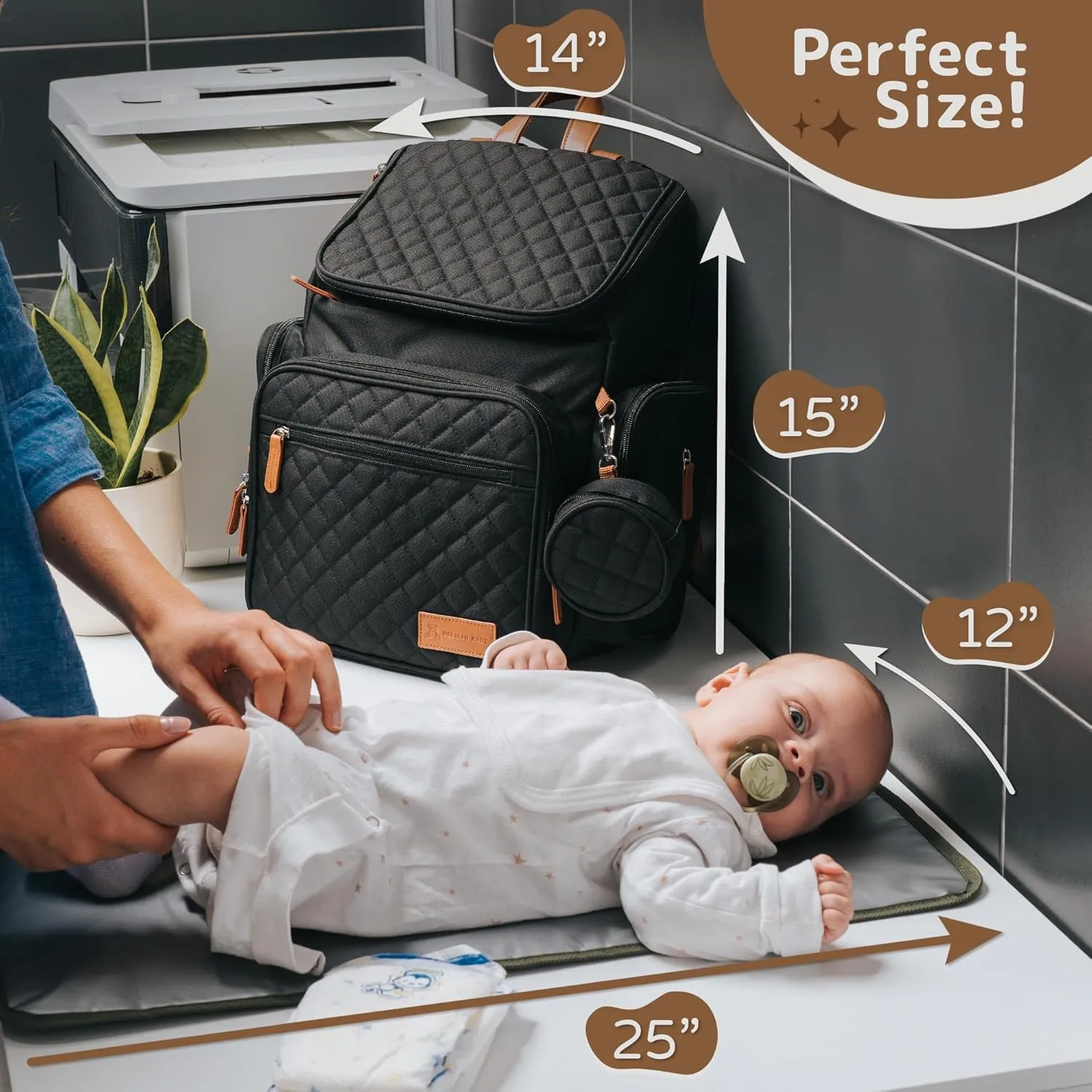 Large Diaper Bag Backpack for Mom & Dad | Unisex Baby Travel Bag | 15 Pockets | Changing Pad | Stroller Straps | Stylish & Washable | Newborn Essentials | Black