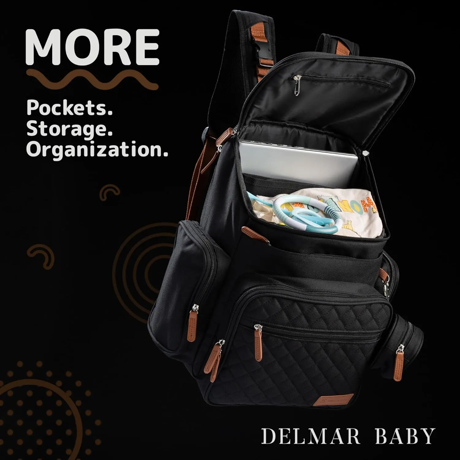 Large Diaper Bag Backpack for Mom & Dad | Unisex Baby Travel Bag | 15 Pockets | Changing Pad | Stroller Straps | Stylish & Washable | Newborn Essentials | Black