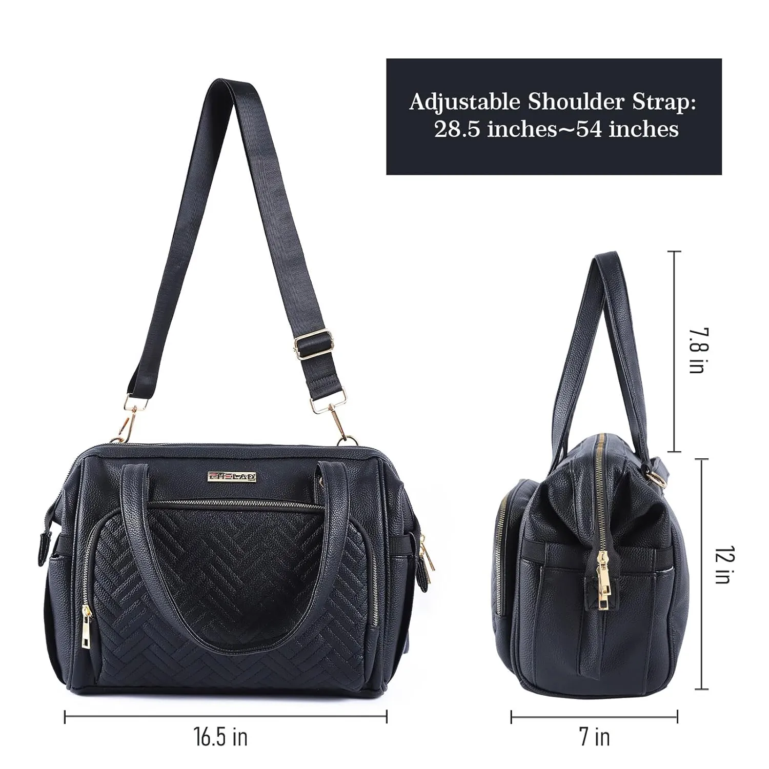 Large Diaper Bag Tote, with 13 Pocket Waterproof Baby Diaper Bag, Stylish Vegan Leather Tote, Organized Nursery Essentials​ (Black)